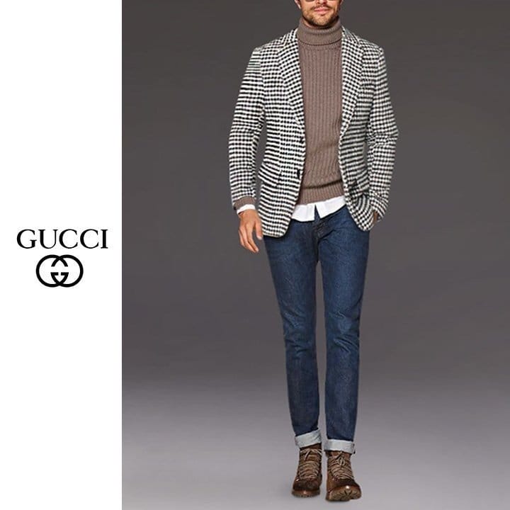 GUCCI 구찌 하운드 투스 싱글 울 자켓