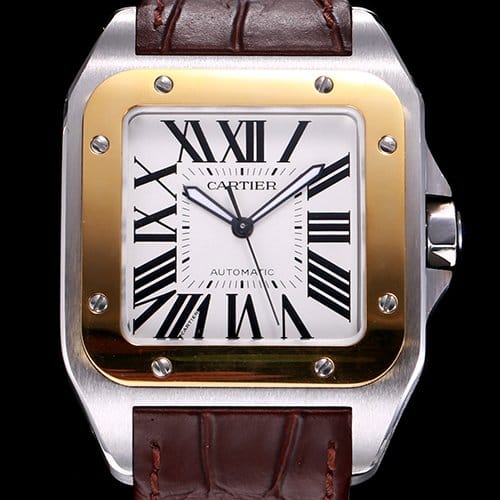 CARTIER 까르띠에 "투톤콤비" 904L 신형스틸 모델 UP!! 산토스 100 워치 크림빛 신형 다이얼 오토매틱 무브먼트 car1050 - Cartier Santos 100 Men's Best UP! Large 18K YellowGold Combi White Dial ETA 2892-2 Automatic Movement