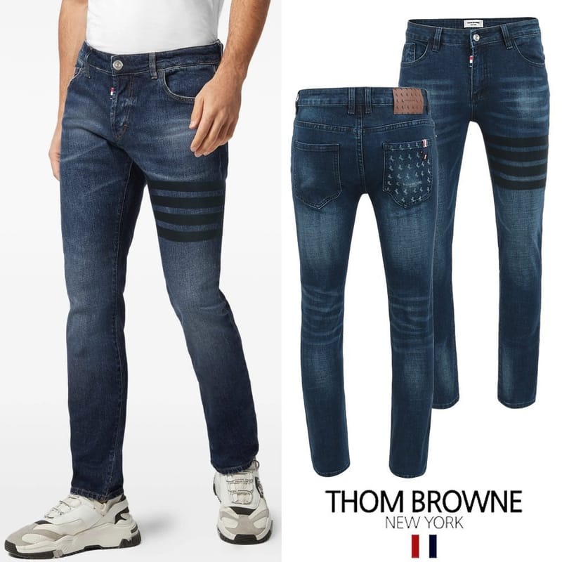 THOM BROWNE 톰브라운 블랙4바 도그 멀티그래픽 워싱 슬림진