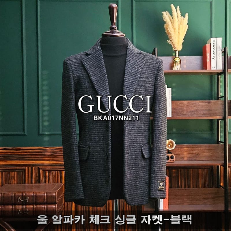 GUCCI 구찌 울 알파카 체크 싱글 자켓