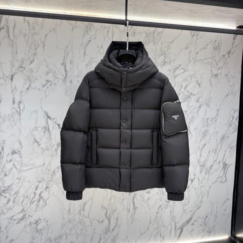 PRADA 프라다 포켓로고 구스다운 후드 패딩