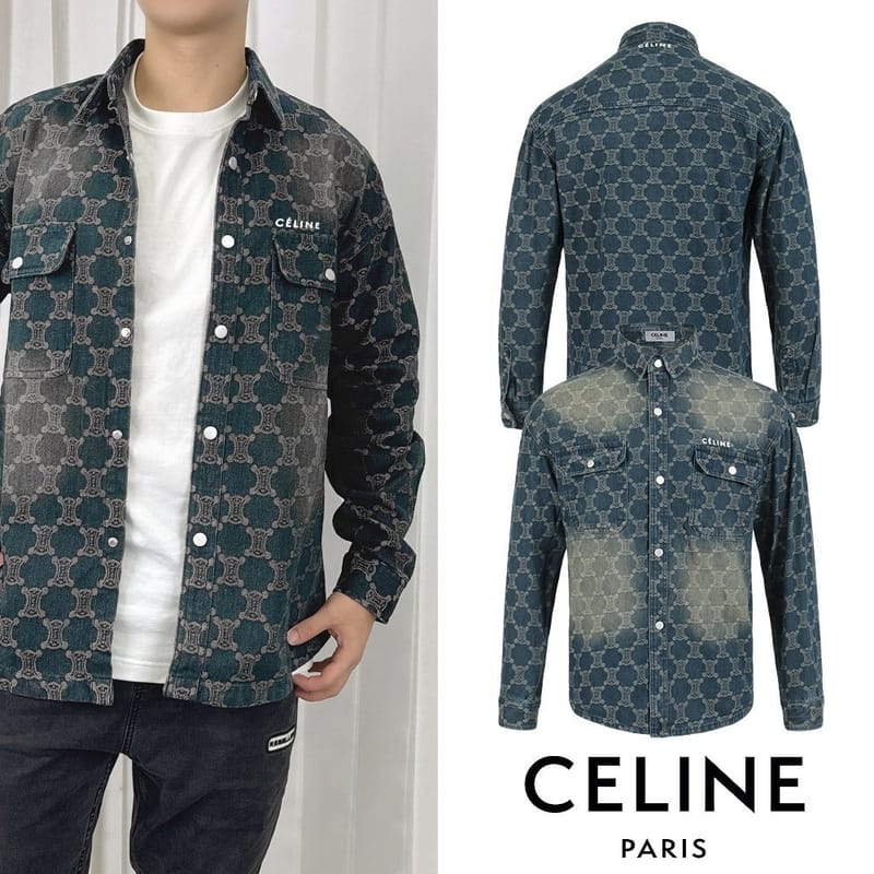 CELINE 셀린느 트리오페 멀티자수 진청 데님 셔츠