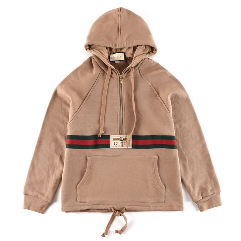 GUCCI 구찌 웹 앤 라벨 하프 집업 스웨트 셔츠